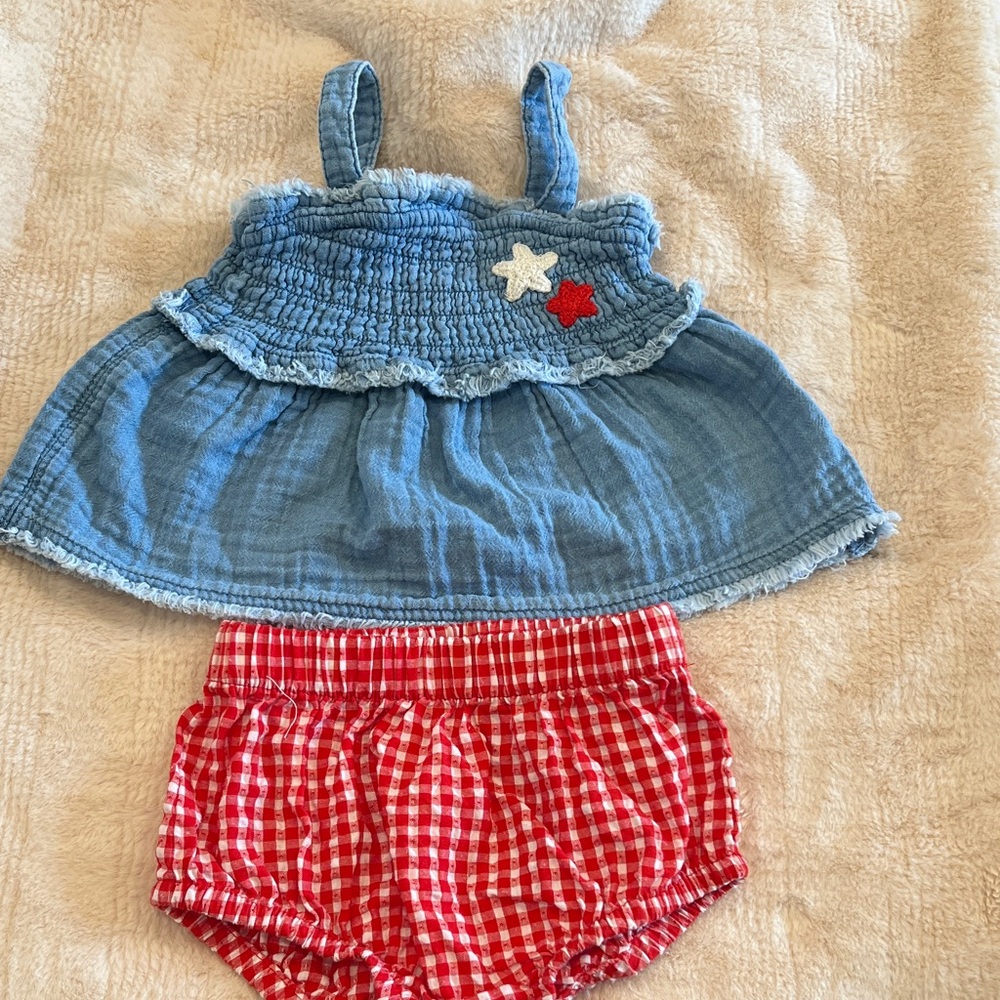 Cat & Jack Blue Top with Red Checkered Diaper Cover